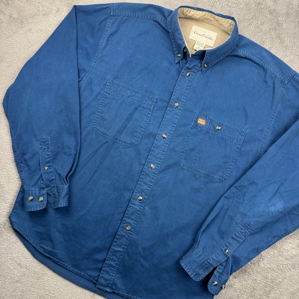 GreatLand Button Down Shirt Mens M Blue Good Cotton Twill Long Sleeve Workwear
